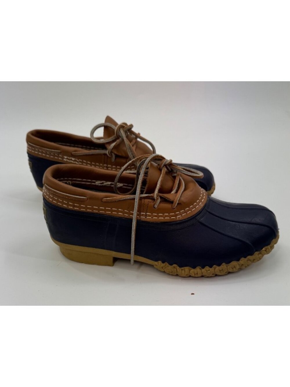 L.L.Bean Bean Boots Womens 8 Duck Boots Navy Brown Leather Lace Up